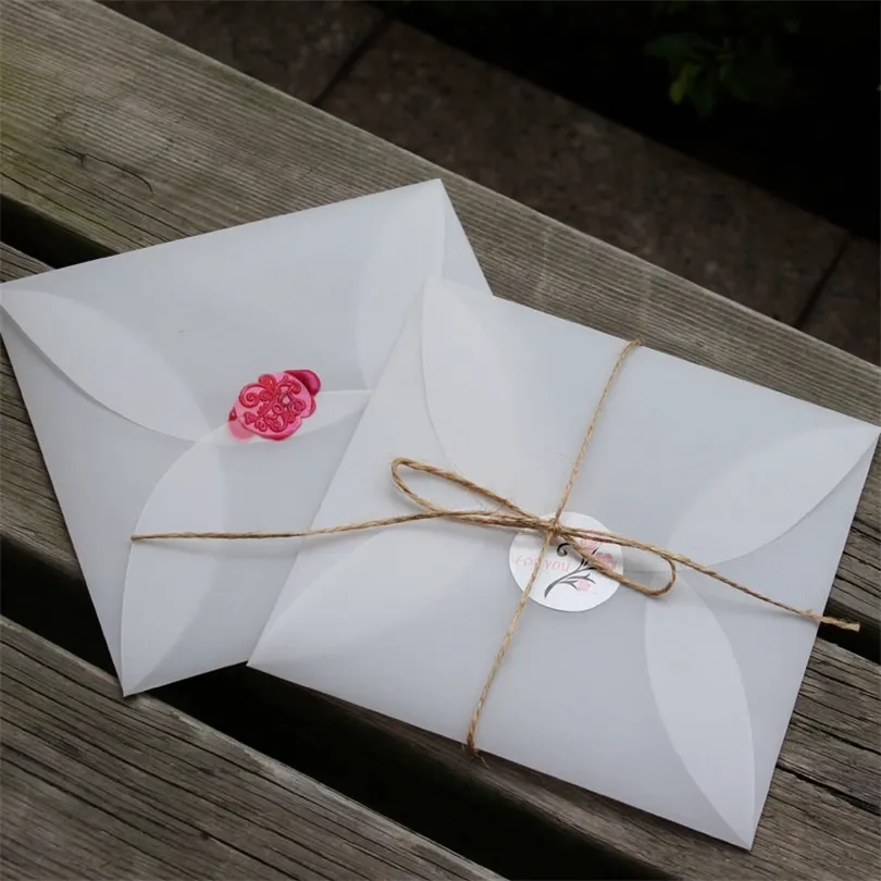 50pcs 1616cm carré translucide blanc papier parchemin Invitation Enveloppe DIY Invitation Creative Enveloppe Foulard Emballage T200115