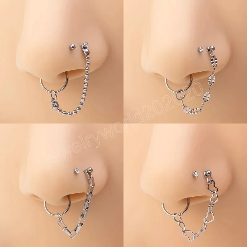 Anello da naso con clip in acciaio inossidabile Anello con nappa a catena con perno per naso Finto piercing Polsino Cerchio narice per gioielli per il corpo da donna