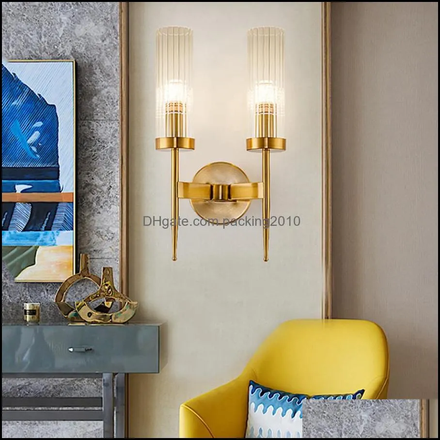 Wall Lamp Home Deco El Supplies Garden Beiaidi American Golden Glass Led E27 Living Room Project Light Sconces Post Modern Bedroom Bedside