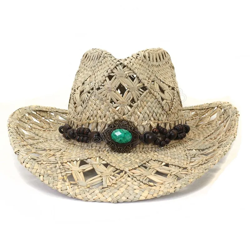 Natural Straw Western Cowboy Hat For Men HandWork Weave Cowgirl Sun Hat Panama Beach Jazz Caps sombreros vaqueros para mujer