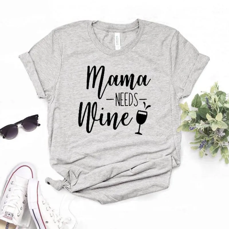 T-shirt femme maman a besoin de vin femmes t-shirt coton décontracté drôle t-shirt cadeau pour dame yong fille rue haut t-shirt