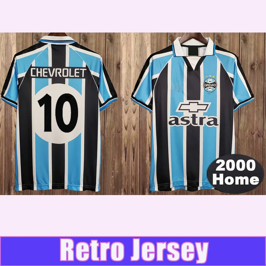 2000 Gremio RONALDINHO Retro fotbollströjor för män ZINHO NENE WARLEY Hem Blå Svarta Fotbollströjor Camisetas de futebol Uniformer