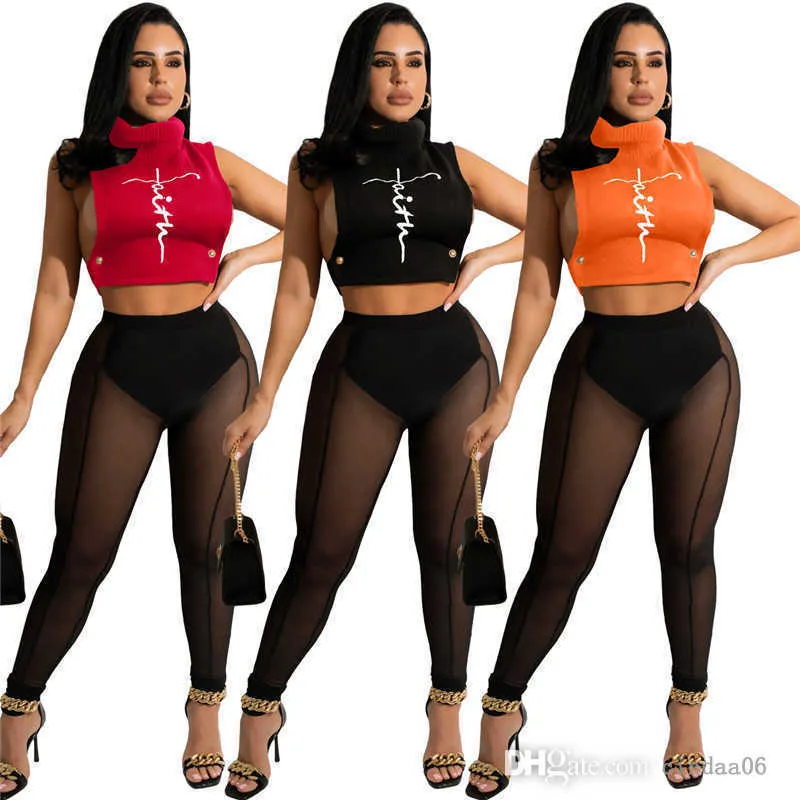 Summer Designer Women Tracksuits Two Piece Sheer Yoga Pants Set Tank Tops Leggings Sexy Outfits See Through Mesh Female Sweatsuits