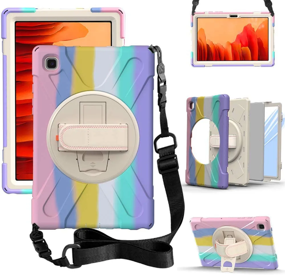 Tablet Cases voor Samsung T580 zonder Spen T515 T510 met 360 graden rotatie Standstand Design schokbestendige anti -valbeveiligingsafdekking schouderhandriem