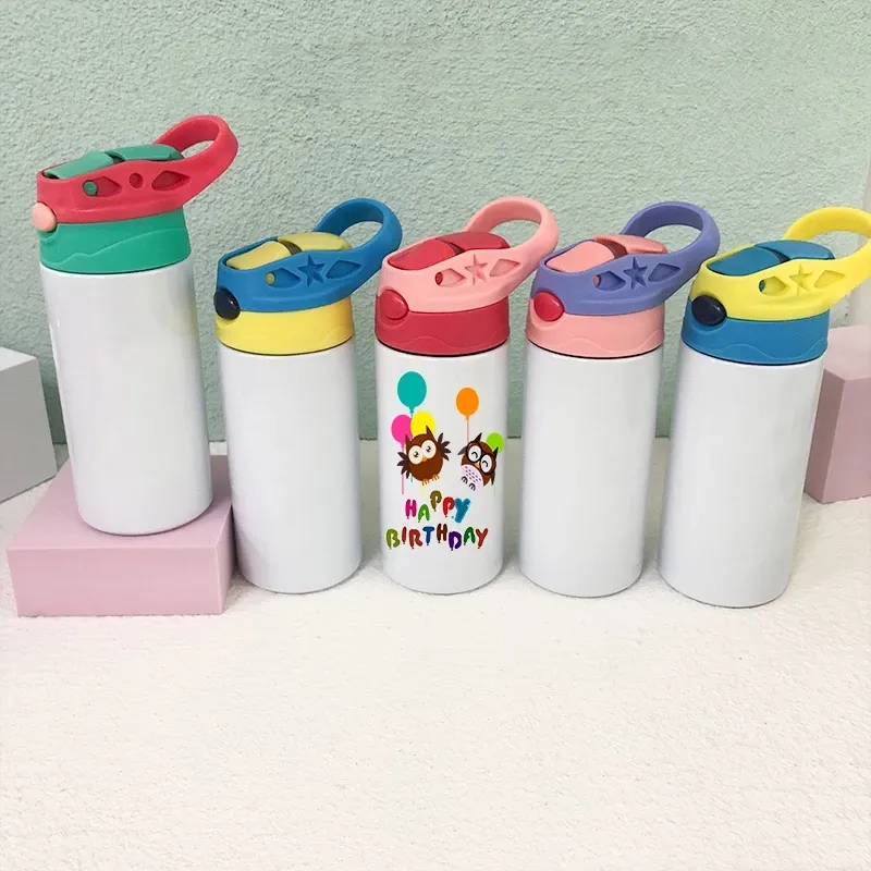 12 Unzen Sublimation Sippy Cup Kinder Gerade Tumbler mit Stroh Edelstahl Wasserflasche Flip Top Flaschen Kinder Geschenke FY4309 0316