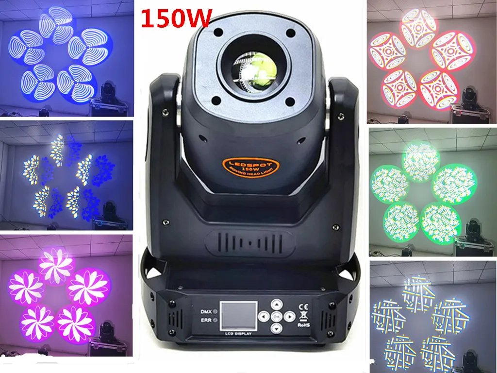 LED 150W Moving Head Gobo Light med Roto Gobos 5 Face Roto Prism DMX Controller LED Spot Moving Head Light Disco DJ Stage Light