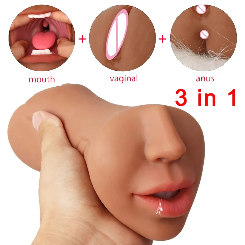 Mannelijke Penis Masturbator Echte Vagina Anale Mond 3 Kanalen Deep Throat Met Tong Kut Pocket Machine Orale Zuigen sexy Speelgoed mannen
