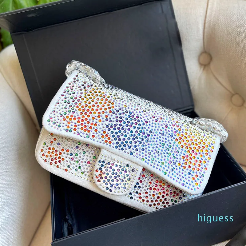 Designer - Bolsas femininas clássicas brilhantes com aba de couro multicolorido de diamante Mini bolsa de ombro Bolsas transversais brilhantes de luxo