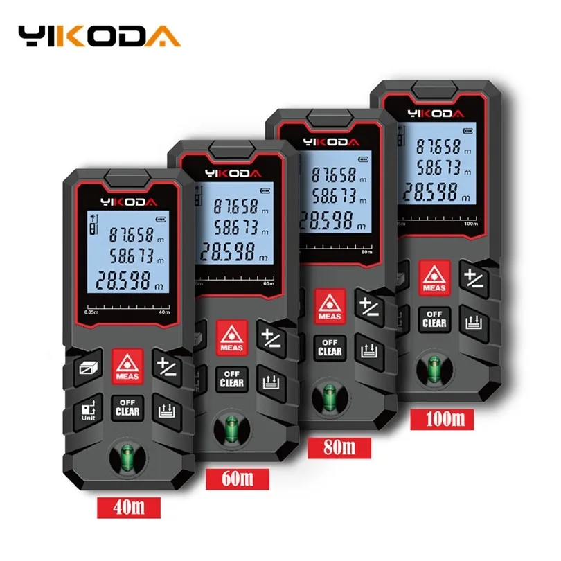 Misuratore di distanza del telemetro laser YIKODA 40M 60M 80M 100M Strumenti di misura del telemetro del nastro laser Strumenti di misurazione Costruisci dispositivo di misura T200603