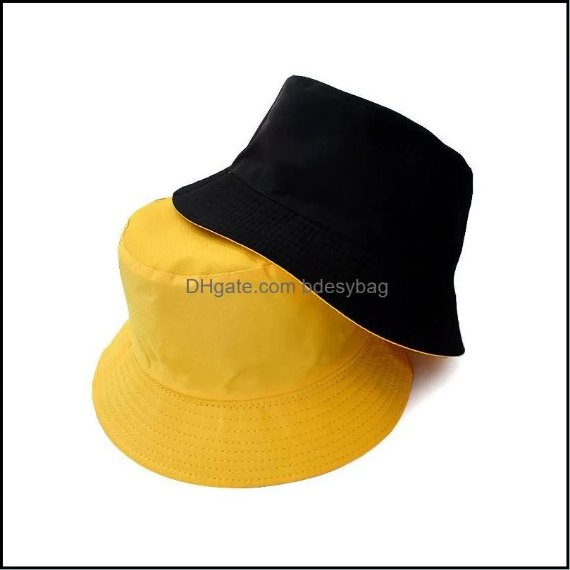 berets black solid bucket hat two side wear unisex simple bob caps hip hop gorros men women panama cap beach fishing boonie