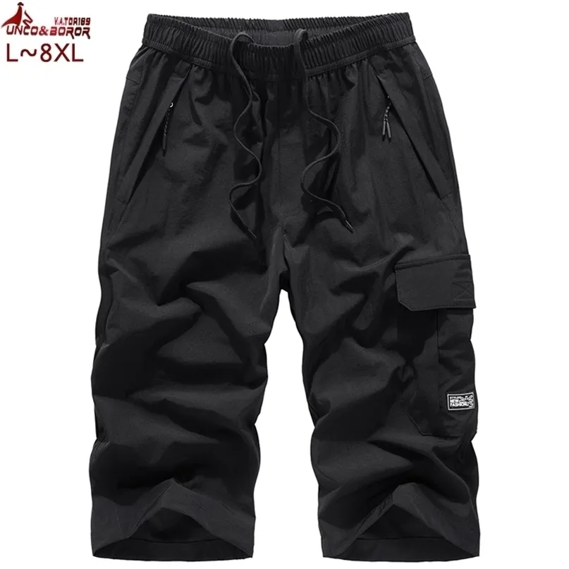 Grande taille 7XL 8XL hommes longueur au genou Cargo Shorts décontracté taille élastique fitness Bermudas mâle respirant plage surf hommes 220607