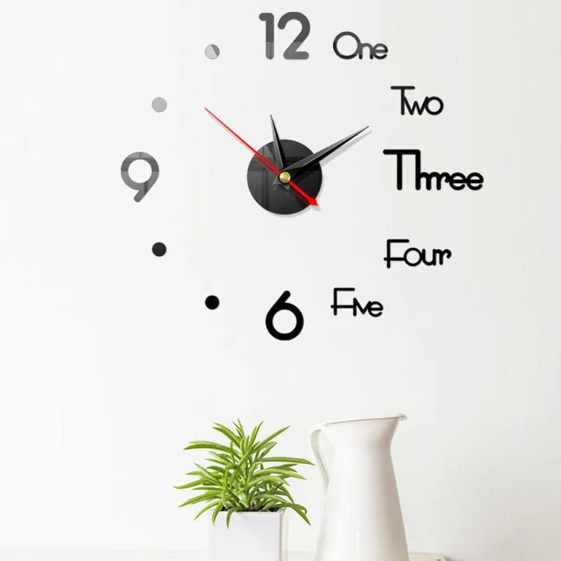 Horloges murales Mini maison 3D horloge bricolage acrylique miroir autocollants décoration créative salon aiguille à quartz horloge auto-adhésiveHorloges muralesMur