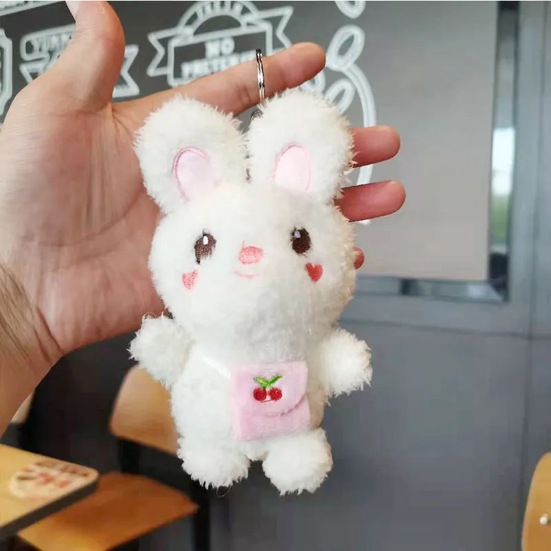Sevimli mini kürk tavşan peluş oyuncaklar araba kolye tavşan doldurulmuş anahtarlık