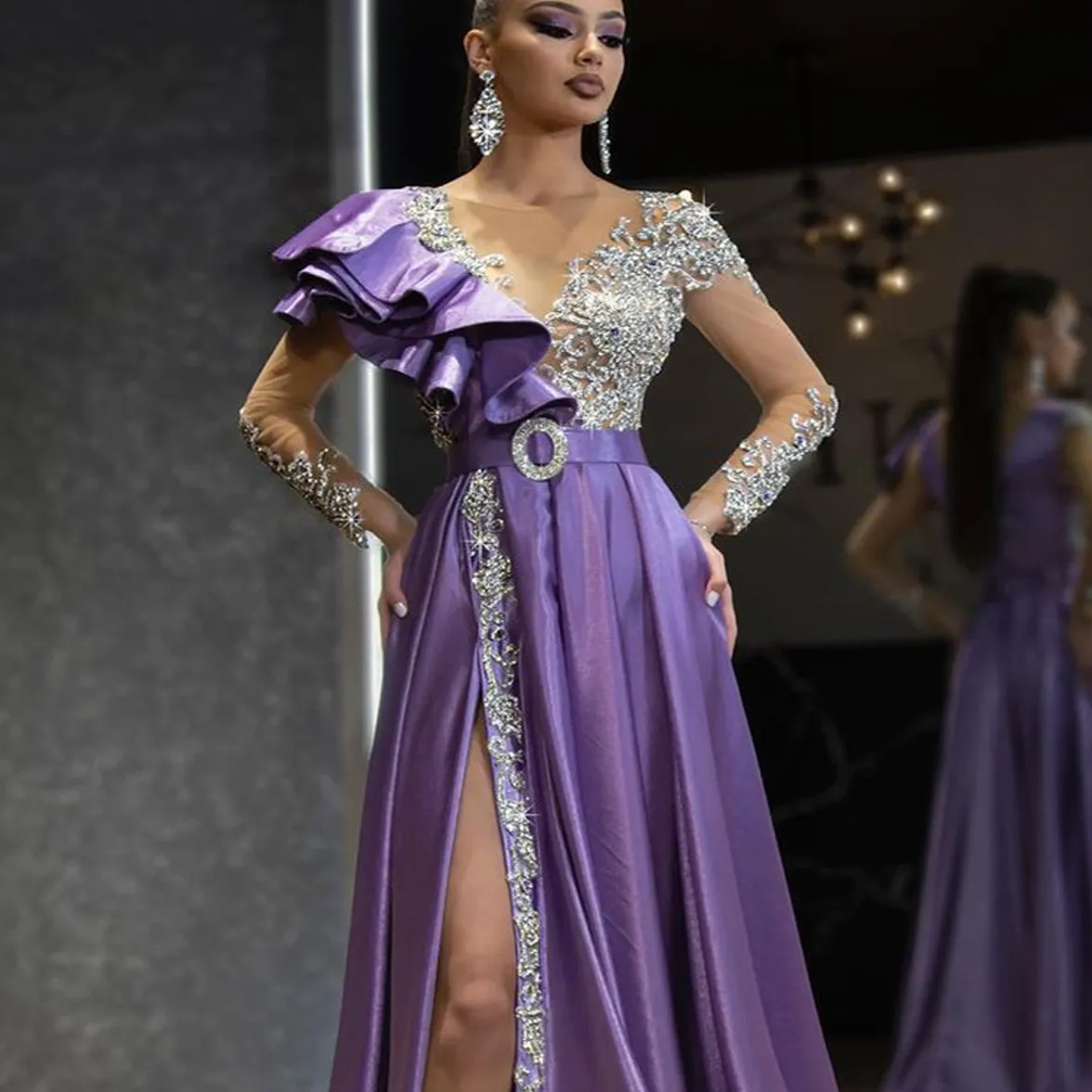 Elegant Purple Prom Dresses Long One Shoulder Tulle Ball Gown Appliques  Beaded Crystals Women Formal on Luulla