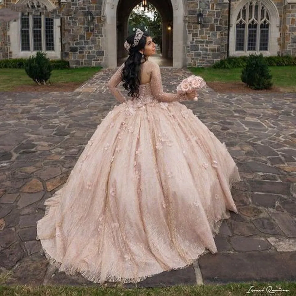 Rose Gold Quinceanera Dresses Pale Pink Lace Up Corset Long