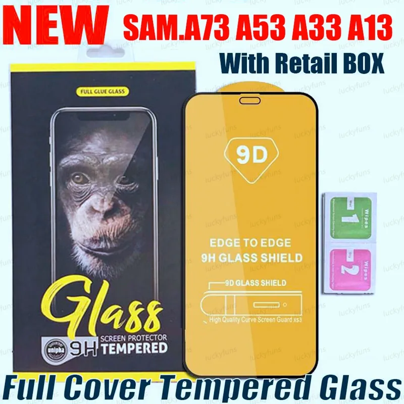 Proteggi schermo per telefono in vetro temperato 9D con colla completa per Samsung Galaxy a13 a53 a73 a22 a32 a52 a72 Antigraffio con scatola al dettaglio