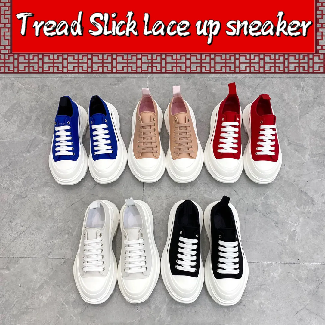 Los mejores zapatos casuales de diseñador Tread Slick con cordones zapatillas de deporte triple negro rosa pálido rojo real blanco plataforma zapatillas de lona lujo bajas mujeres entrenadores al aire libre