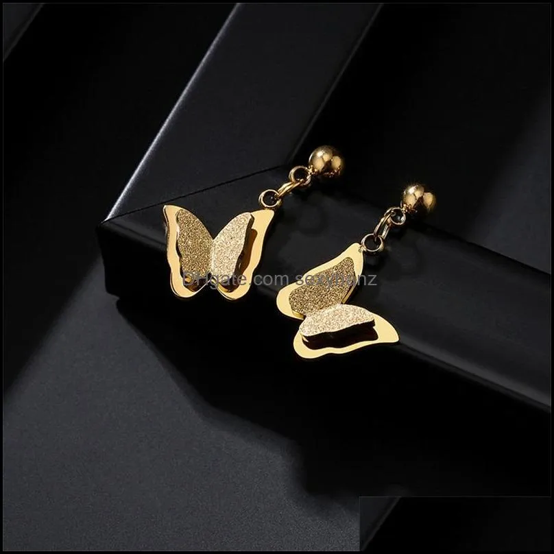 Titanium Steel Ear Studs Charm Ornaments Simplicity Originality Butterfly Stainless Steels Pendant Personality Trend Jewellery Accessories 12 9bs