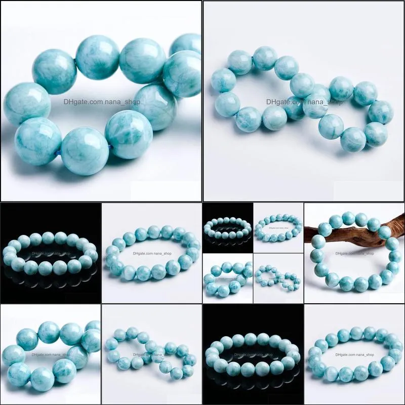 Beaded, Strands Drop 12mm Blue Natural Larimar Bracelet Women Female Stretch Crystal Round Bead Bracelet1