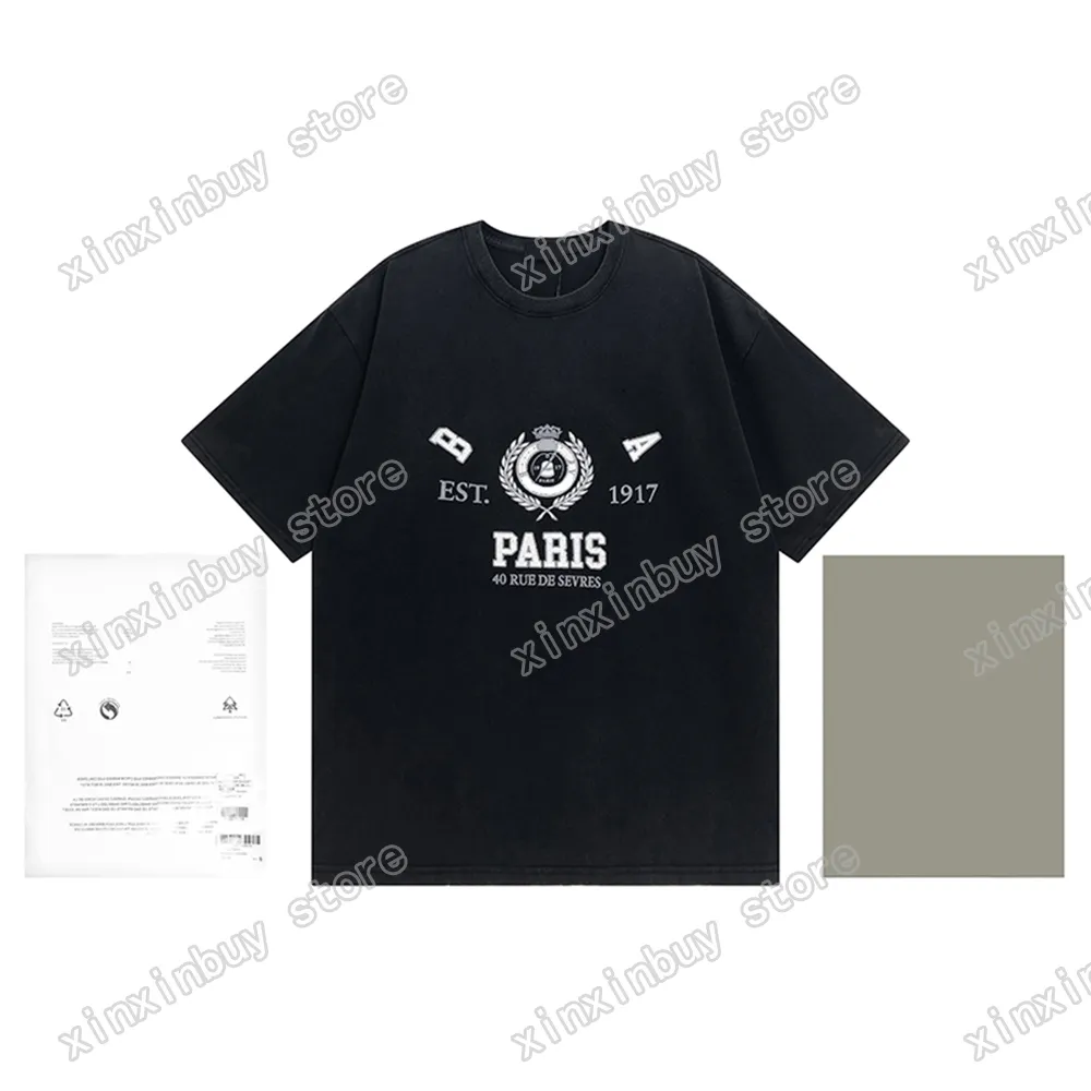 22SS Männer Frauen Designer T-Shirts T-Shirt Paris DESTROYED Ear Wheat Tie Dye Brief Baumwolle Kurzarm Rundhalsausschnitt Streetwear Schwarz Grau Xinxinbuy XS-L