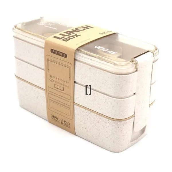 900ml Lunch Box 3 Layer Wheat Straw Bento Boxes Microwave Dinnerware Food Storage Container Lunchbox Eco friendly GCF14413