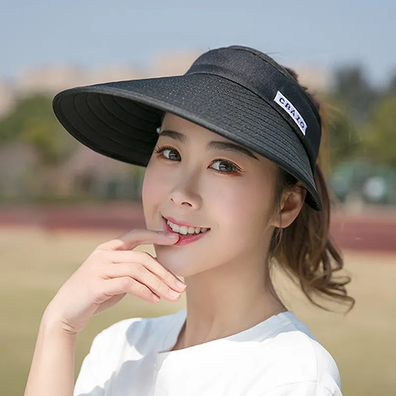 Women Summer Sund Sun Visor Wide-Brimmed Hat Beach Hats بسيطة قابلة للتعديل قابلة للتعديل للأشعة فوق البنفسجية Cap HCS156