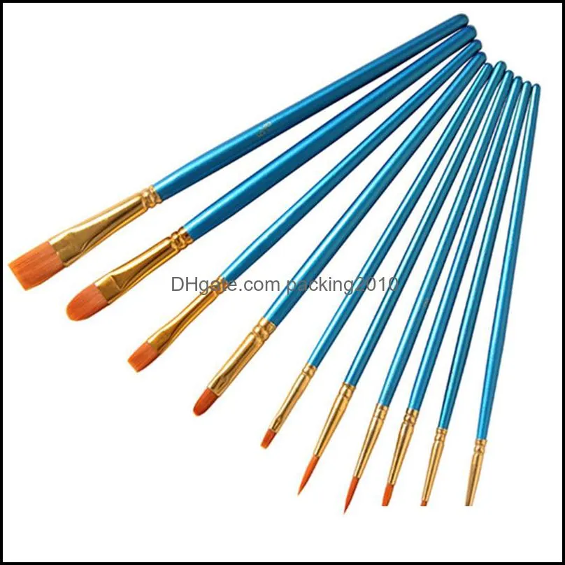 Painting Pens Writing Supplies Office School Business Industrial Artist Paint Brush Set 10 Pieces Round Pointed Tip Nylon Hair For Waterco