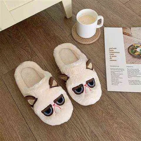 P 2022 Slippers for Home Crity Cartoon Cat Winter Warm Slippers Home Floor Soft Slippers Indoor Home Shoes Cotton Clipper Female G220730