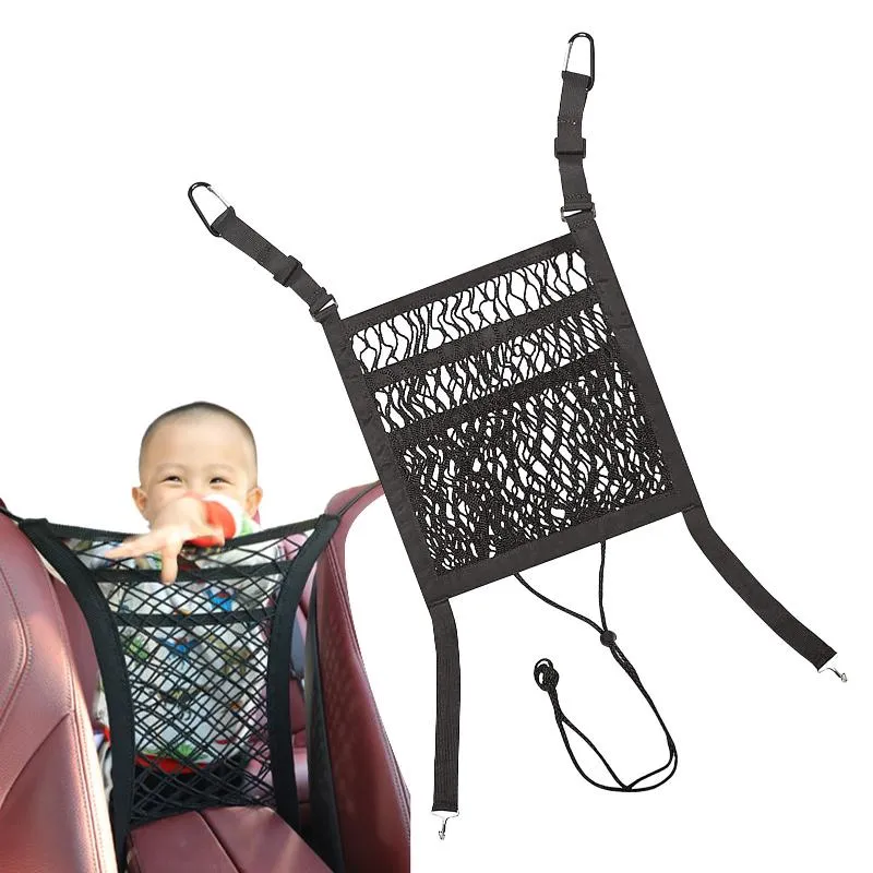 Filet de rangement en maille pour organisateur de voiture, barrière pour la conduite en toute sécurité des animaux de compagnie et des enfants sur les sièges arrière, poche de rangement extensible pour voiture