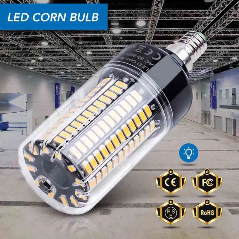 E14 Corn Bulb E27 LED Lamps 220V B22 High Power 28 40 72 108 132 156 189leds Lights SMD 5736 Lampada Led 110V No Flicker 85-265V H220428