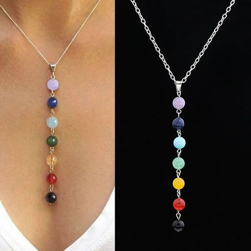 Pendant Necklaces 1/3Pcs 7 Chakra Gem Natural Stone Beads Necklace Women Yoga Reiki Healing Balancing Jewelry Gifts