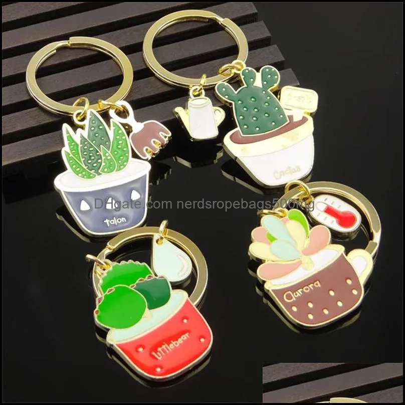 Enamel Cactus keychains women Succulent Potted keychain beach style hat rings creative car key holder cute key finder bag rings 214 S2