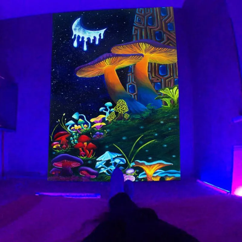 Tapestries paddestoel fluorescerende tapijtwand hangende doek tapijt trippy hippie hippie kamer decor hekserij leveringen tapiz