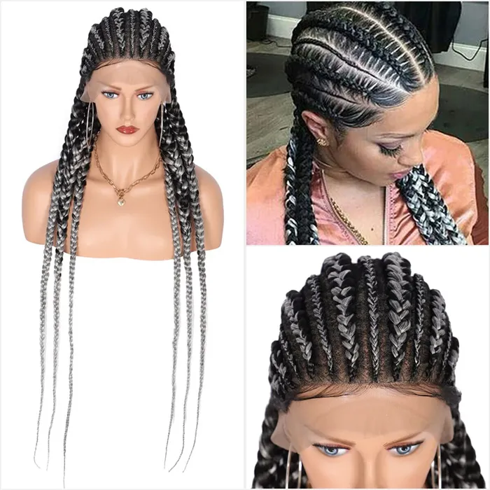 thumbnail image 2 of ATOZ Box Braid Lace Front Wig For Black Women – Synthetic Crochet Braids, Long Black, Hand Tied & Layered, One Size 2 of 5