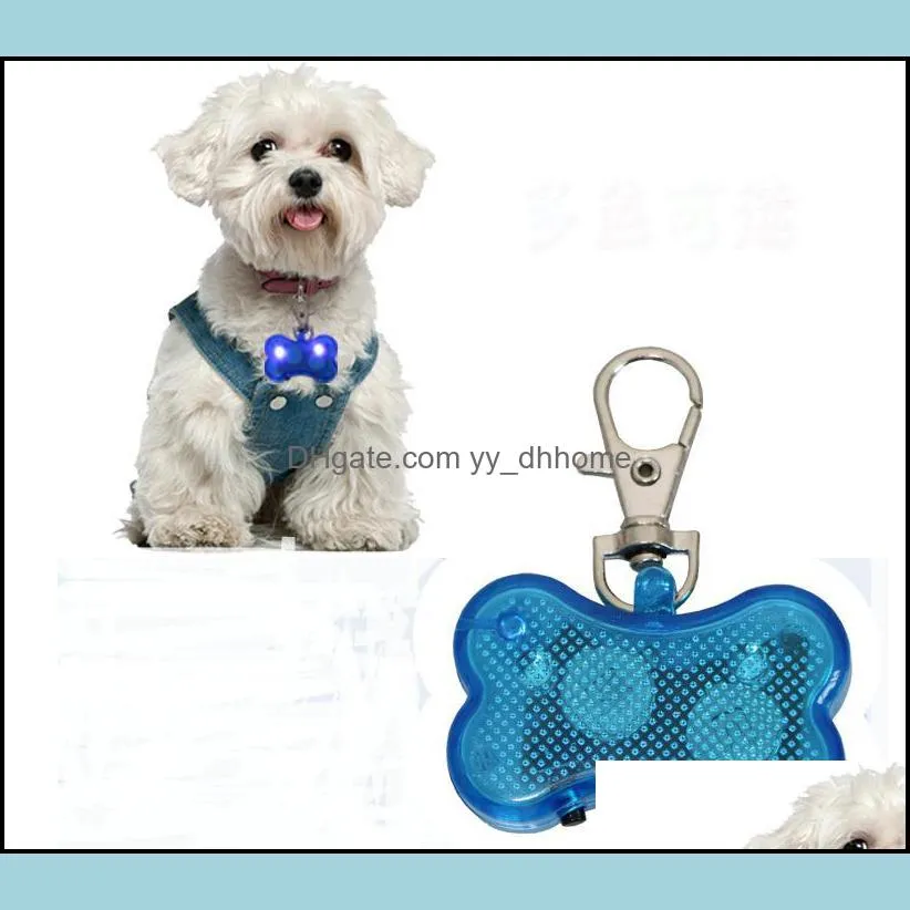 pet dog cat led flash bone safety pendant collar circular light clip visable popular sn932