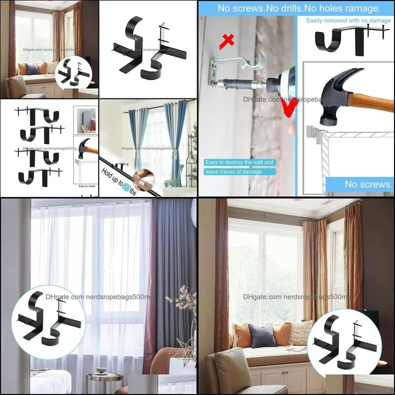 Other Home Decor 2PCS/SET Durable Curtain Rod Bracket Hang Holders Tap Right Into Window Frame Double Hardware
