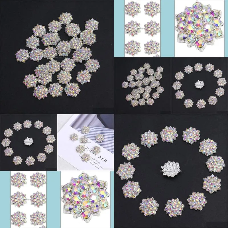 30PCS 12MM Flower Alloy Rhinestone Button Flatback AB Crystal Metal Embellishments DIY Jewelry Making Hair Wedding Embellishment