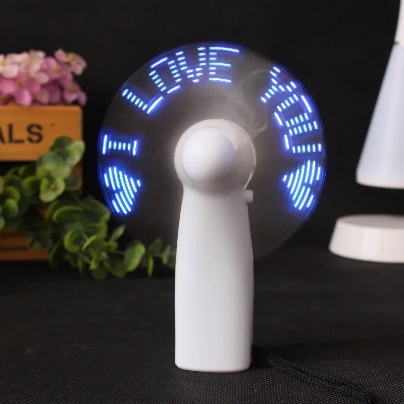 USB Gadgets Unique Handheld USB Flash LED Love Pattern Mini Fan Super Mute Battery Operated Cooling Desktop for Travel Office Use