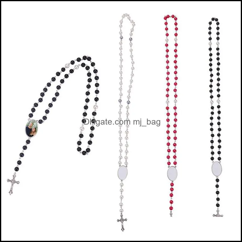 Party Favor Event Supplies Festive Home Garden Sublimation Rosary Beaded Necklace Cross Metal P DHZL9