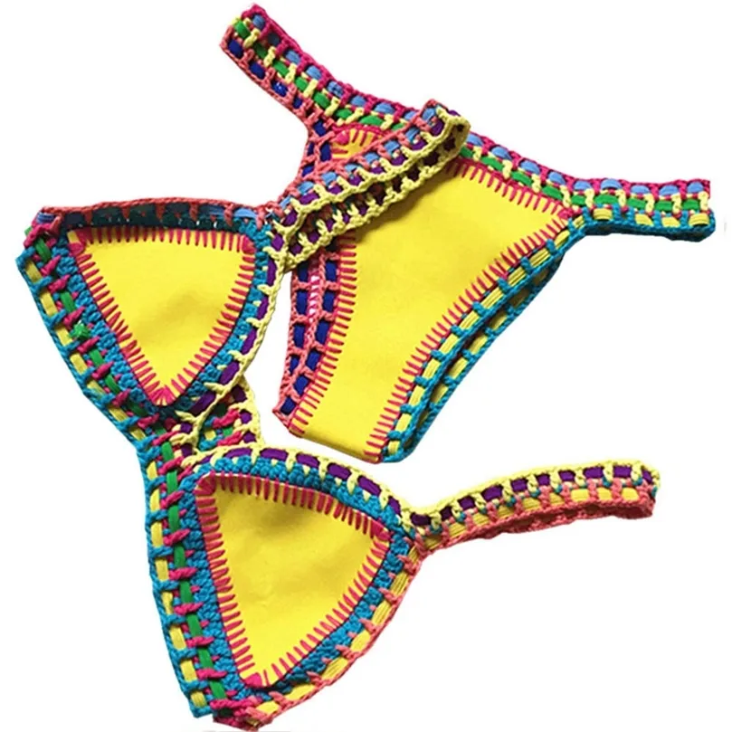 Frauen Bikini Set Reversible Bademode Beachwear Sexy Low Taille Handgemachte Stricken Badeanzug Weibliche Badeanzug Schwimmen 220611gx