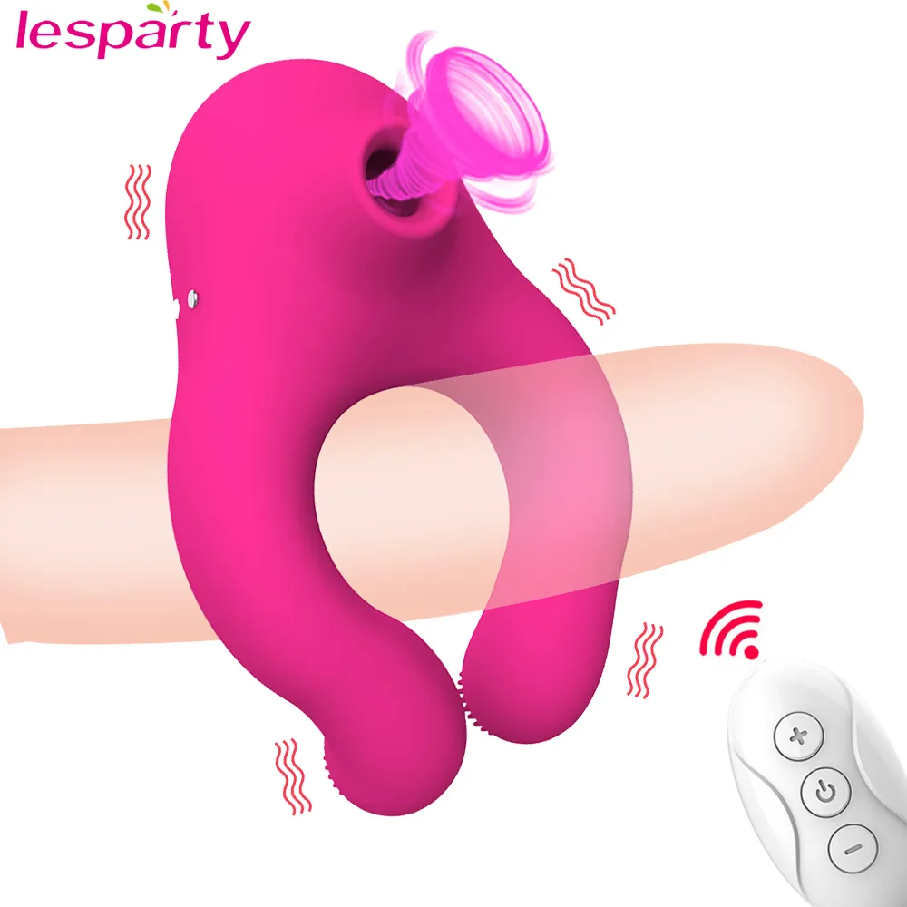 Clit Sucker Penis Ring Vibrator for Men Cock chastity Belt Wireless Control Dildo Adult Sexy Toys for ino