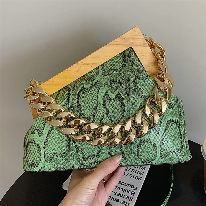 Vintage Evening Party Clamp Clutch Luxury Design Snake Pattern PU Borse a tracolla in pelle per le donne Borsa di marca famosa 220527