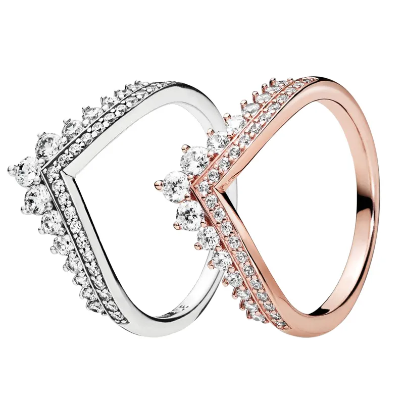 Roségoldener Prinzessinnen-Wunschring aus 925er Sterlingsilber, Designer-Schmuck für Damen und Mädchen, Hochzeitsgeschenk mit Originalverpackung für das Pandora-Ringset