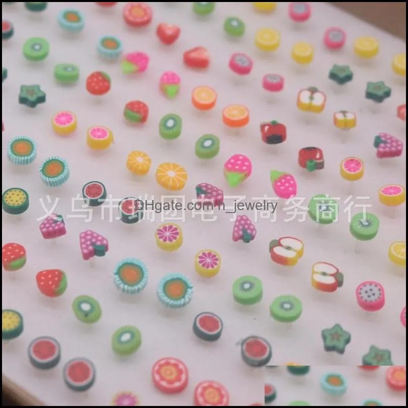 cute fruit shape earring studs for girls mixed lot polymer clay earrings 100 pairs wholesale 620 t2