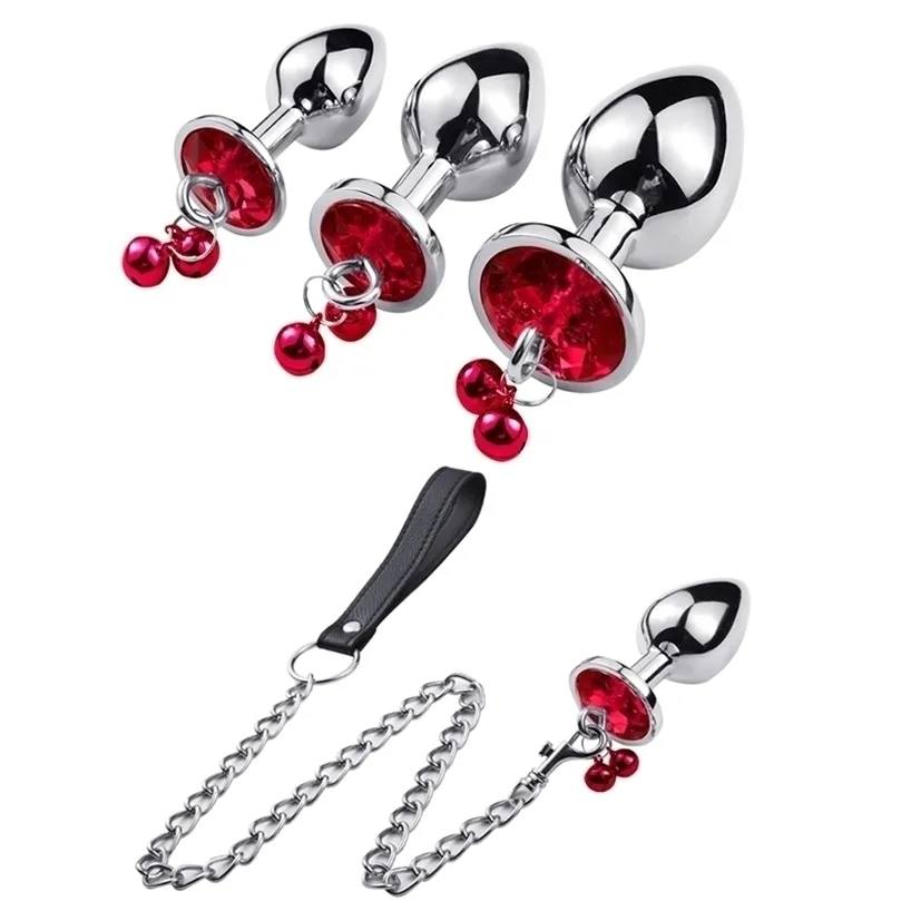 Butt Plug Metal Bell Traction Rope Butt Mens Sex Toys Lesbian Anal Set 220530