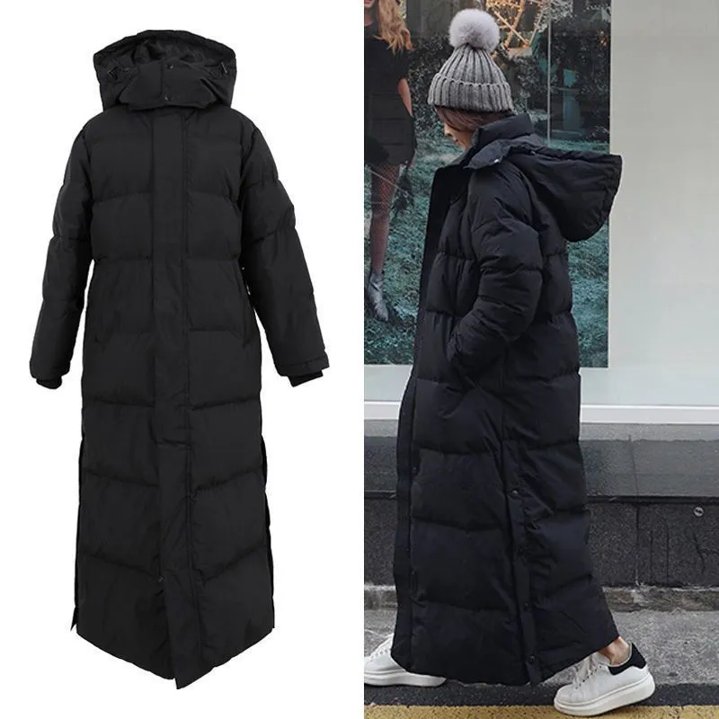 Down Parka Super Long Jacket Female Knee Winter Jacket Kvinna med tjock svart kappa på vintern 220801