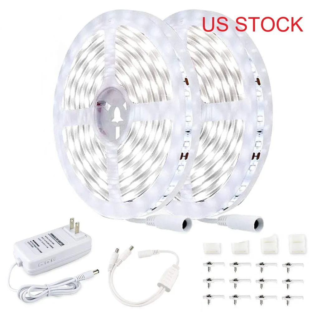 Luzes de tira LED de 32,8 pés/10m dos EUA 6500k Super Branco Branco Dimmível 24V LEDS DC LUZES DE TAPA PAR