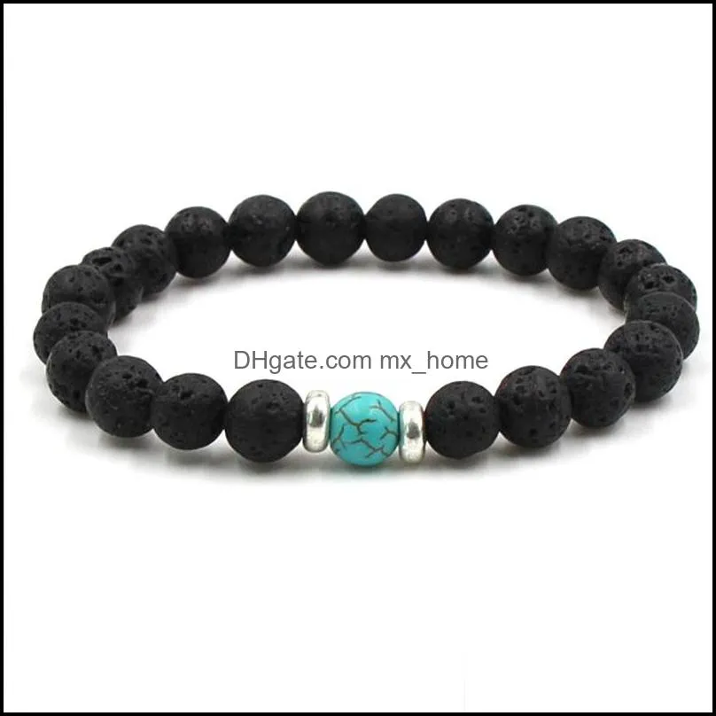 lava stone beads bracelets natural black  oil diffuser elastic bracelet volcanic rock beaded hand strings yoga chakra men