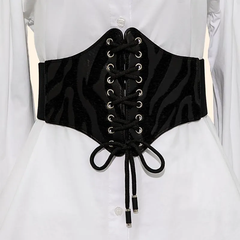 Belts Fashion Steampunk Suede Black PU Corset Cummerbunds Front Lace Up Elastic Waist Spliced Cincher Belt