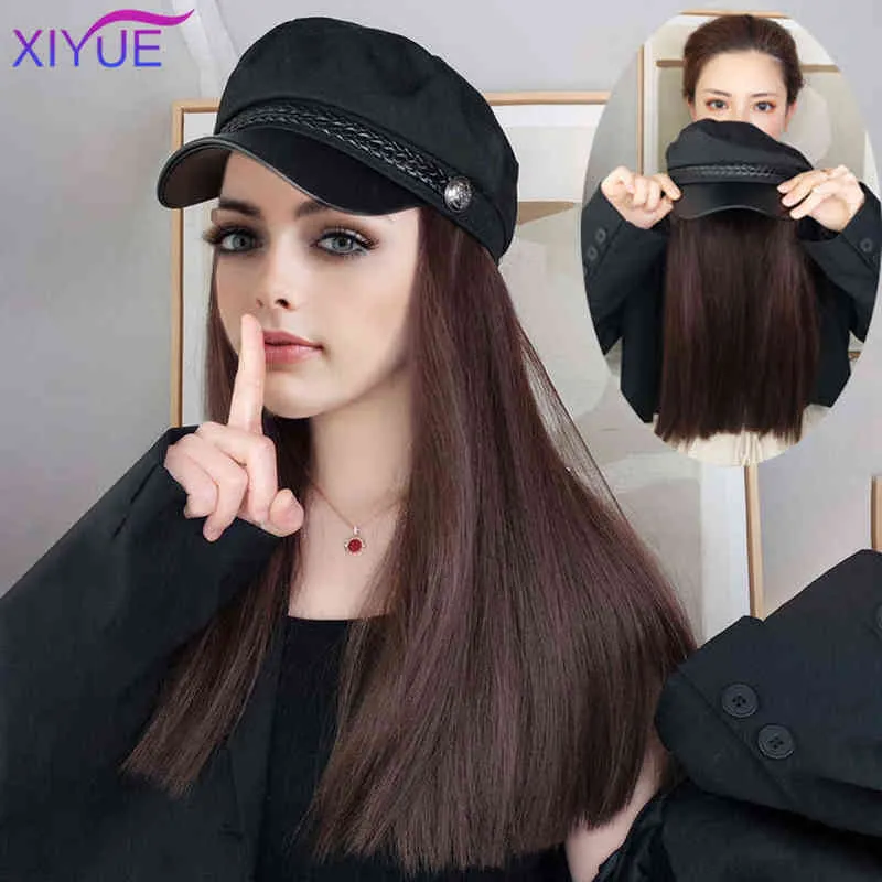 Xiyue Marine Hat With Her Long Straight Fake Hair Hat Wig Synthetic 